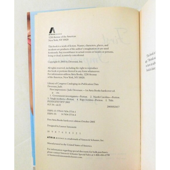 First Impressions  by Jude Deveraux 1st Edition 2005 Hardback Jacket Novel - Picture 5 of 6